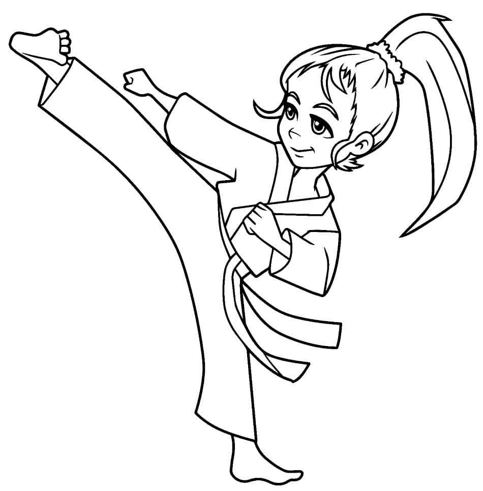 Desenho de Garota de Karate para Colorir e Pintar