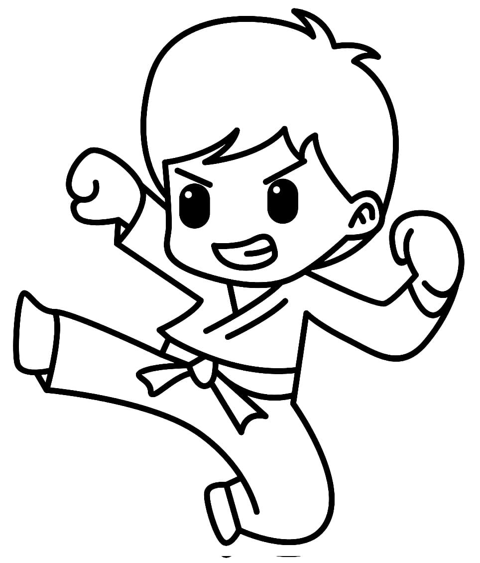 Desenho de Garotinho de Karate para Colorir e Pintar