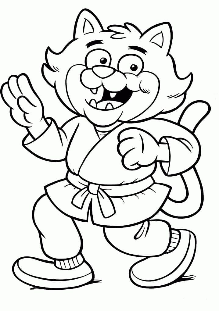Desenho de Gato Karate para Colorir e Pintar
