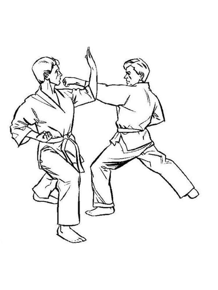 Desenho de Luta de Karate para Colorir e Pintar