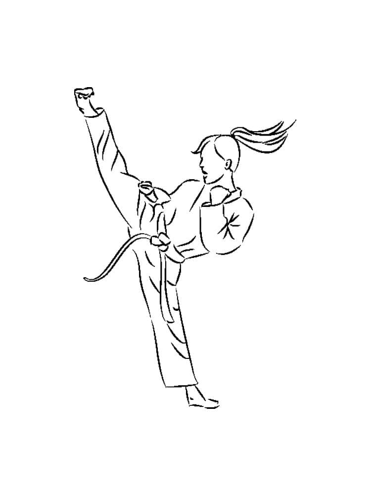 Desenho de Menina Lutadora de Karate para Colorir e Pintar