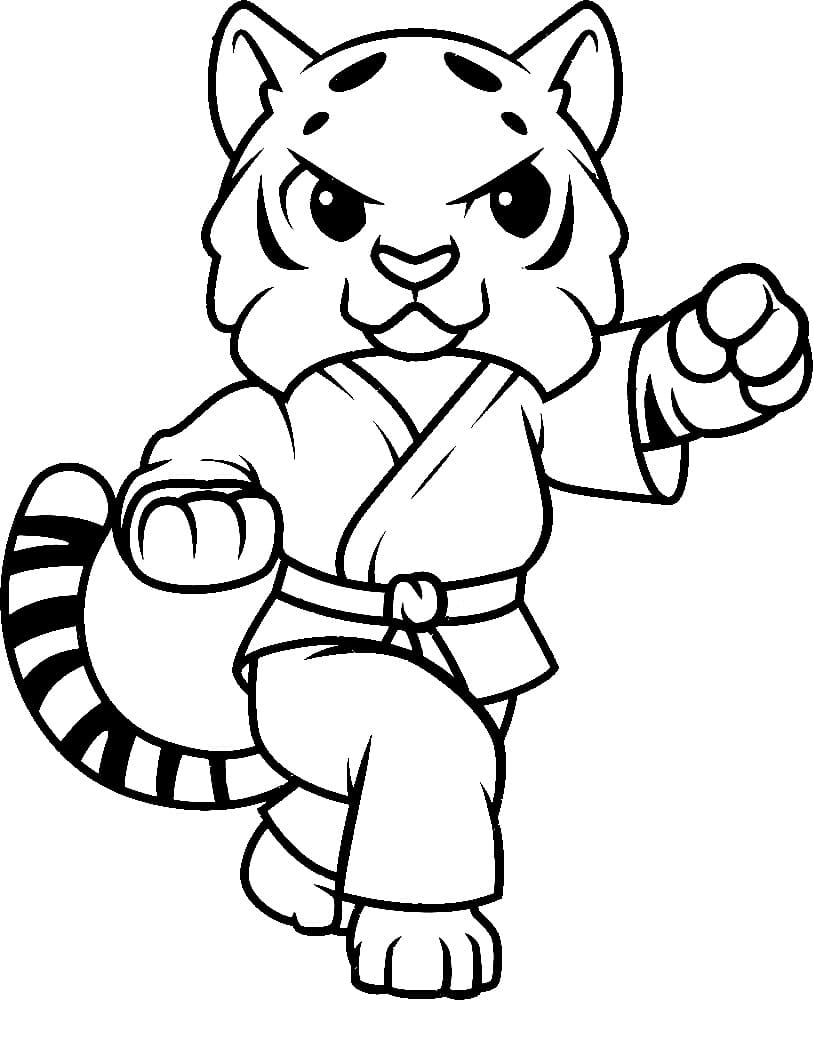Desenho de Tigre Karate para Colorir e Pintar