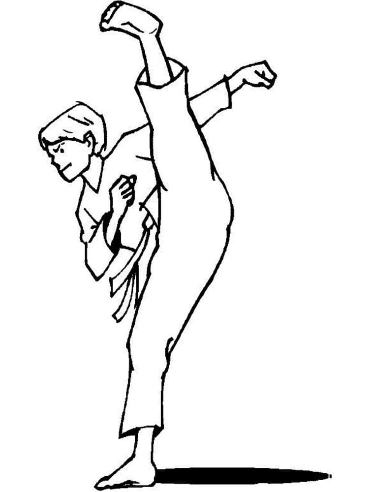 Desenho de um Menino Fazendo Karate para Colorir e Pintar