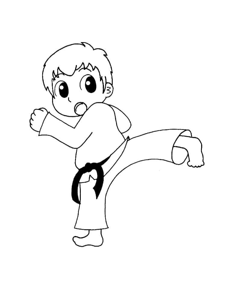 Desenho de um Menino Karate para Colorir e Pintar