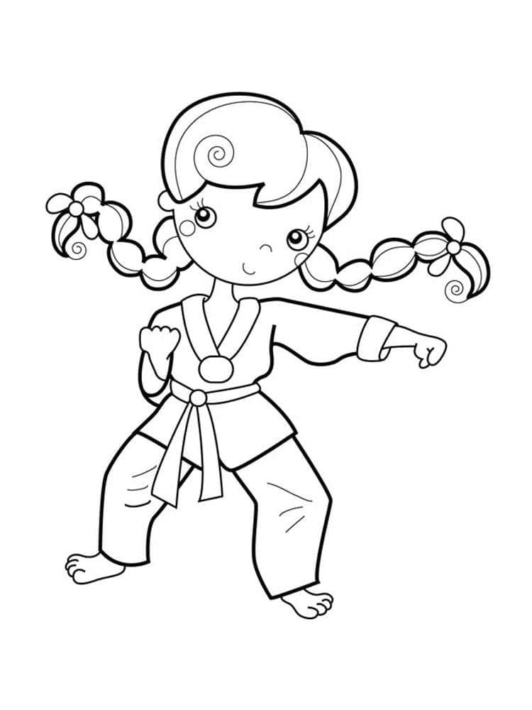 Desenho de uma Garota de Karate para Colorir e Pintar