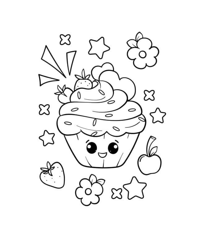 Desenho de Bolinho Kawaii para Colorir e Pintar
