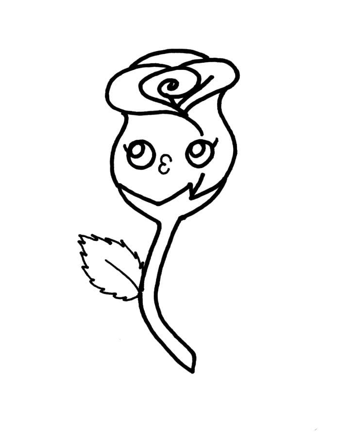 Desenho de Rosa Kawaii para Colorir e Pintar