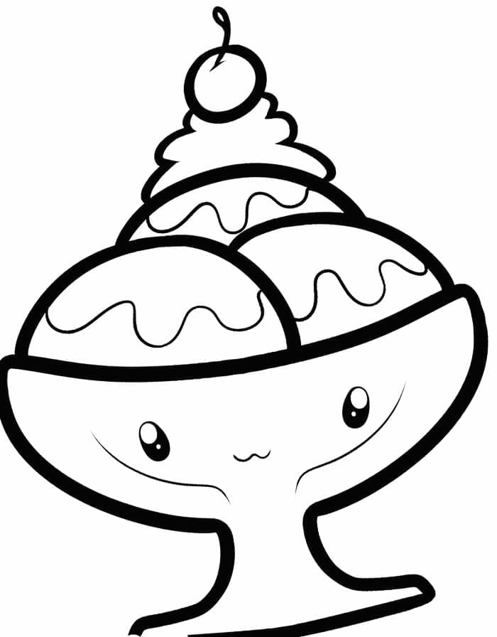 Desenho de Sorvete Kawaii para Colorir Grátis em Pdf e Pintar