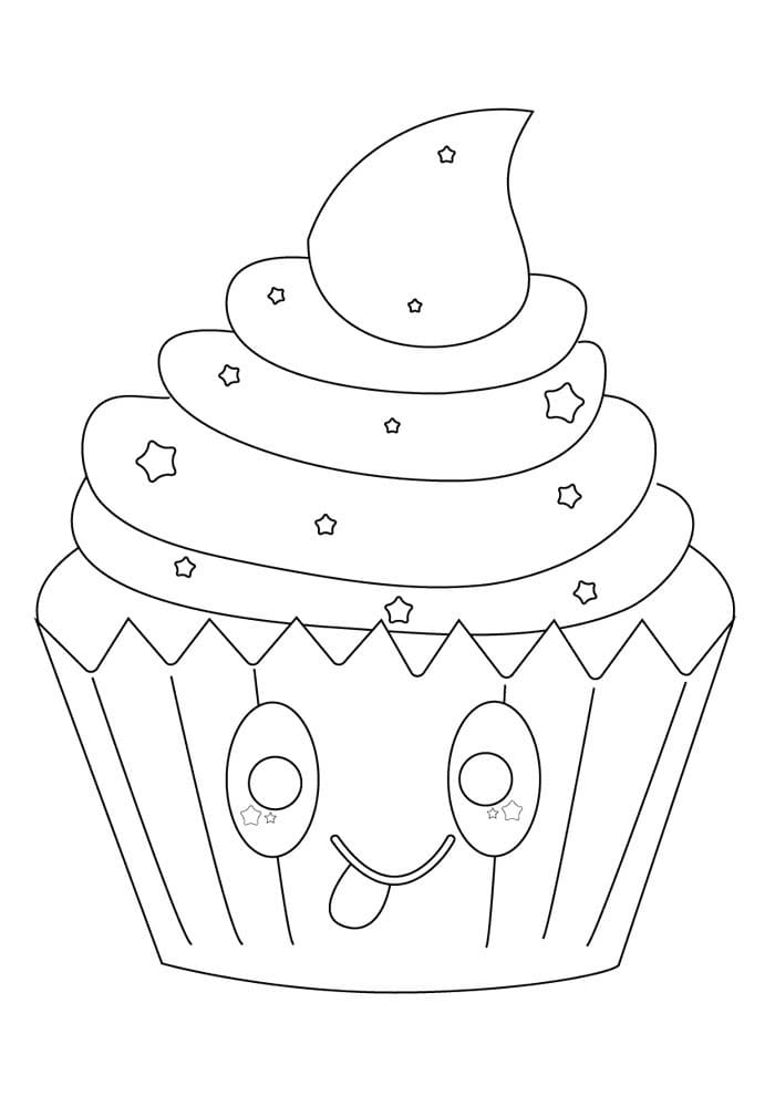 Desenho de um Bolinho Kawaii para Colorir e Pintar