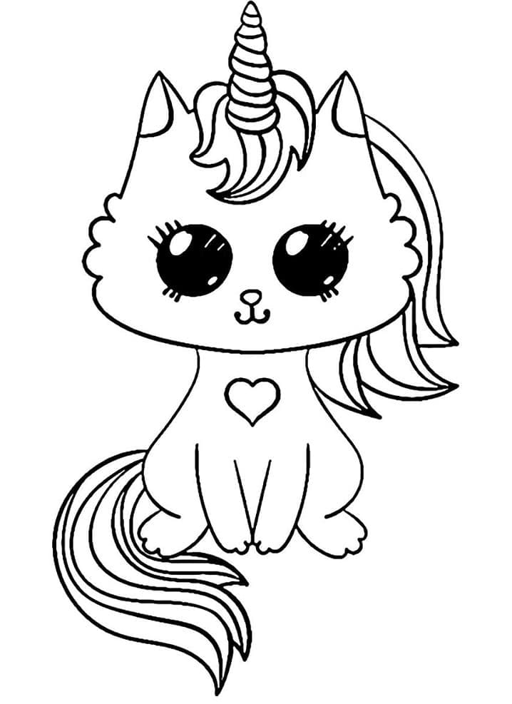 Baixar Desenho de Gato Unicórnio Kawaii para Colorir Gratuitamente e Pintar