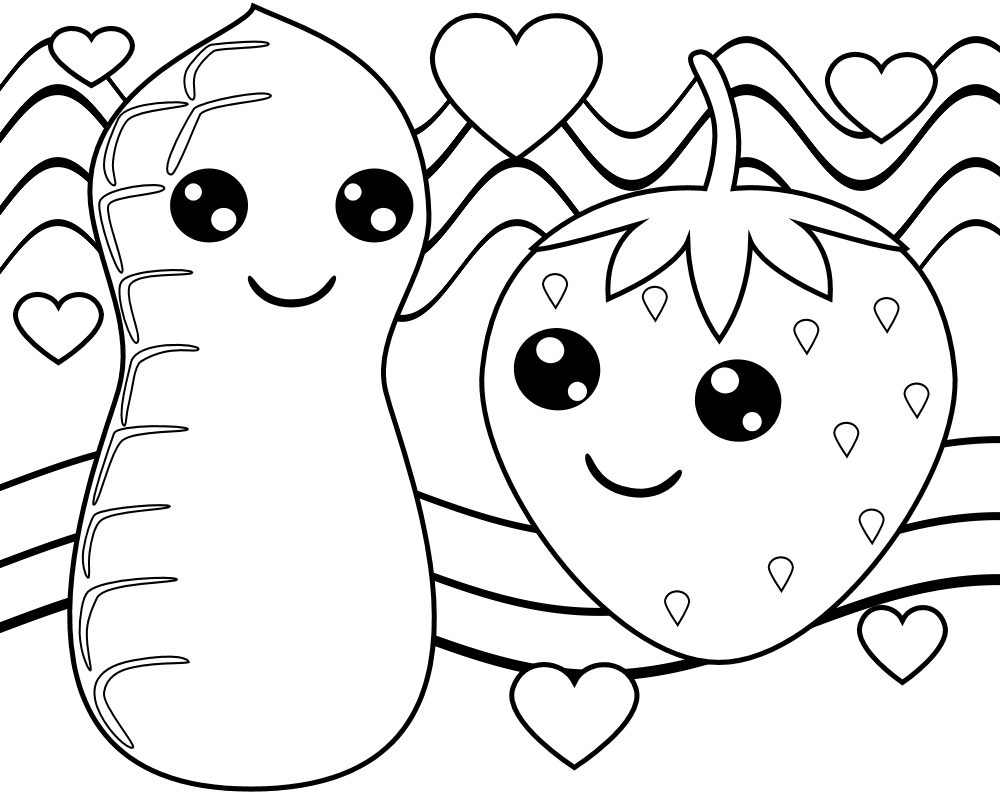 Desenho de Duas Frutas Kawaii para Colorir e Pintar