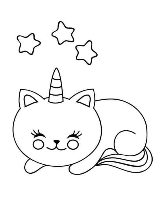 Desenho de Gato Unicórnio Kawaii para Pintar
