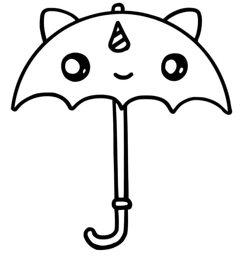 Desenho de Guardá Chuva Kawaii para Colorir e Pintar