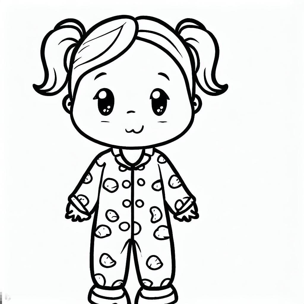 Desenho de Kawaii Menina de Pijama para Colorir e Pintar