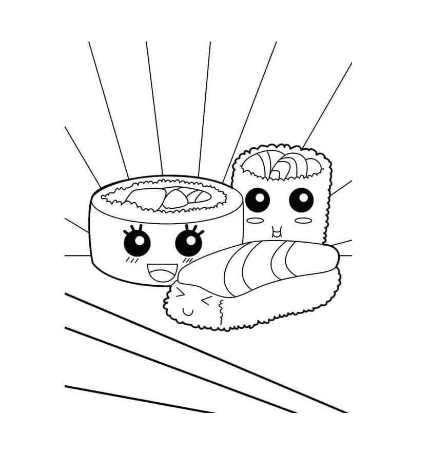 Desenho de Kawaii Sushi para Colorir e Pintar
