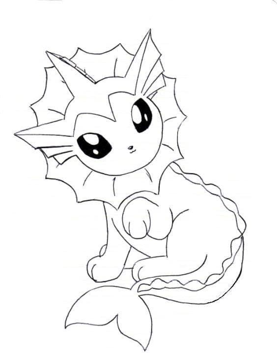 Desenho de Kawaii Vaporeon para Colorir e Pintar