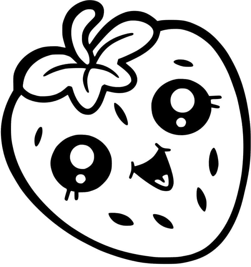 Desenho de Morango Kawaii para Colorir e Pintar