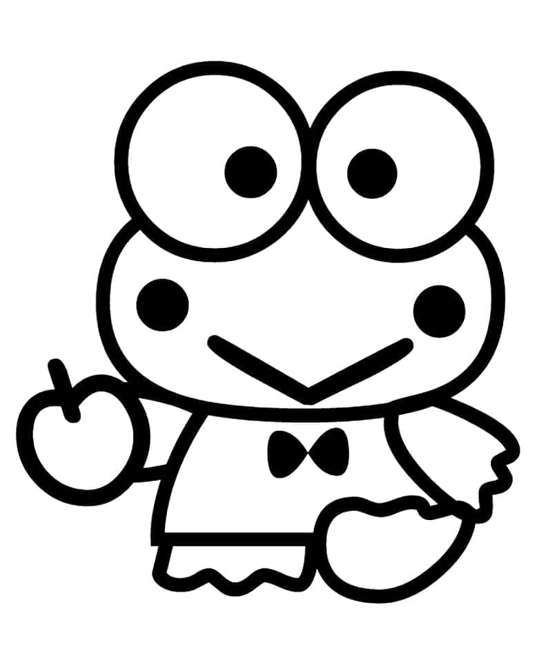Desenho de Keroppi com Maçã para Colorir e Pintar