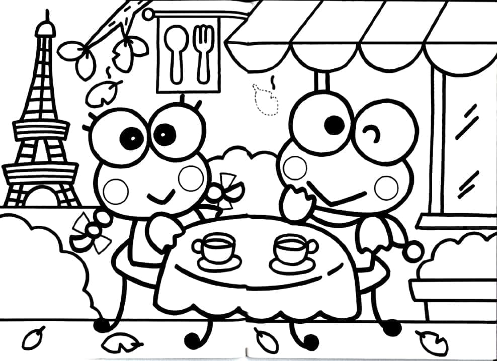 Desenho de Keroppi com Namorada para Colorir e Pintar