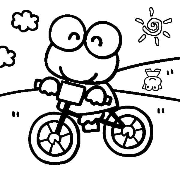 Desenho de Keroppi de Bicicleta para Colorir e Pintar