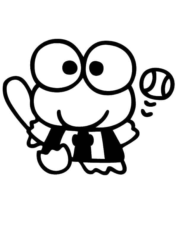 Desenho de Keroppi Jogá Beisebol para Colorir e Pintar