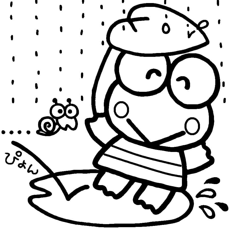 Desenho de Keroppi na Chuva para Colorir e Pintar