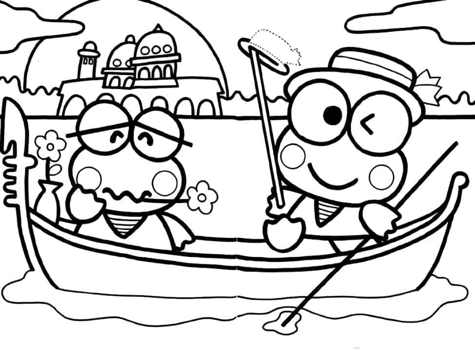 Desenho de Keroppi no Barco para Colorir e Pintar