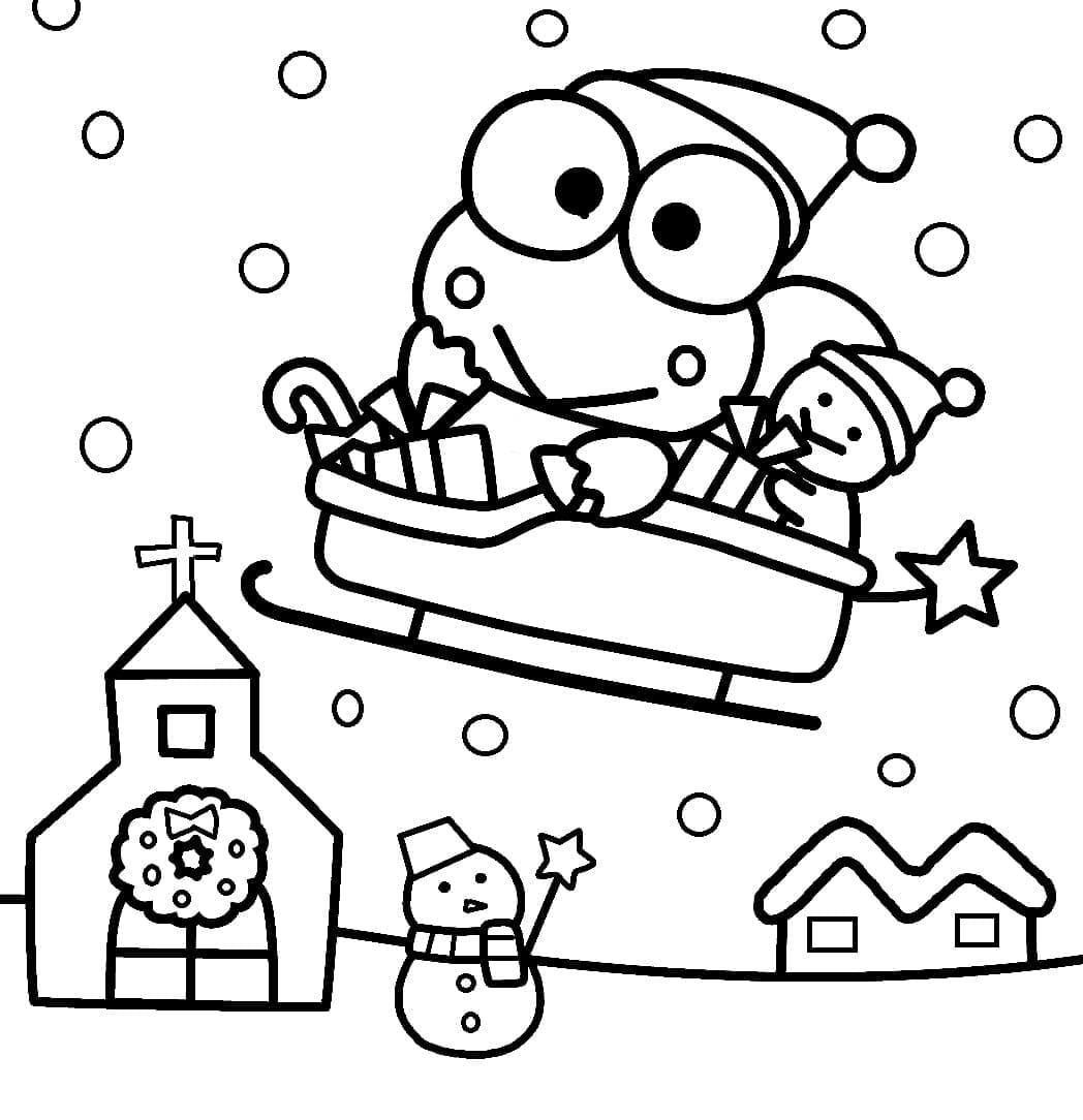 Desenho de Keroppi no Natal para Colorir e Pintar