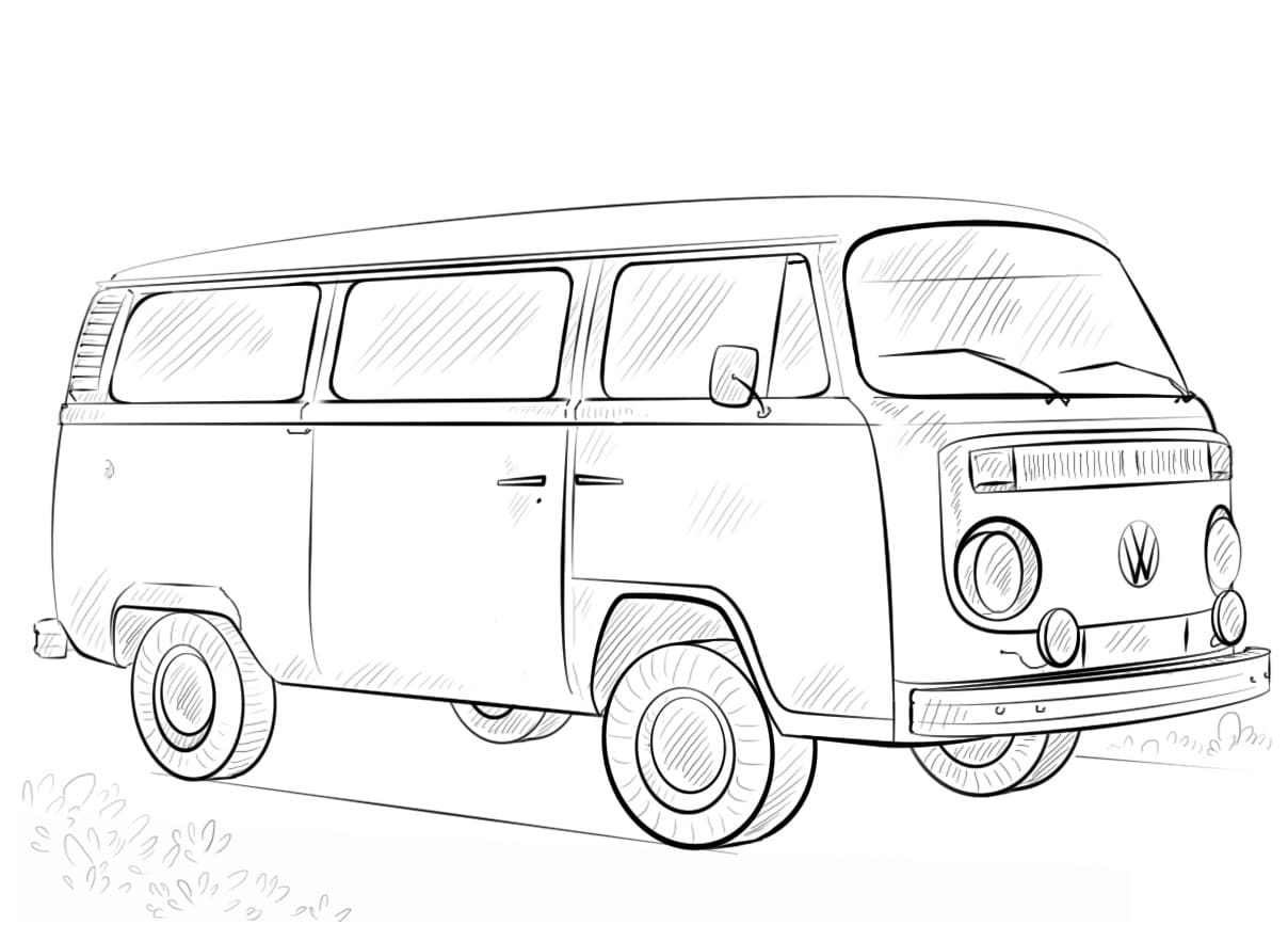 Desenho de Imprimivel Kombi para Colorir e Pintar