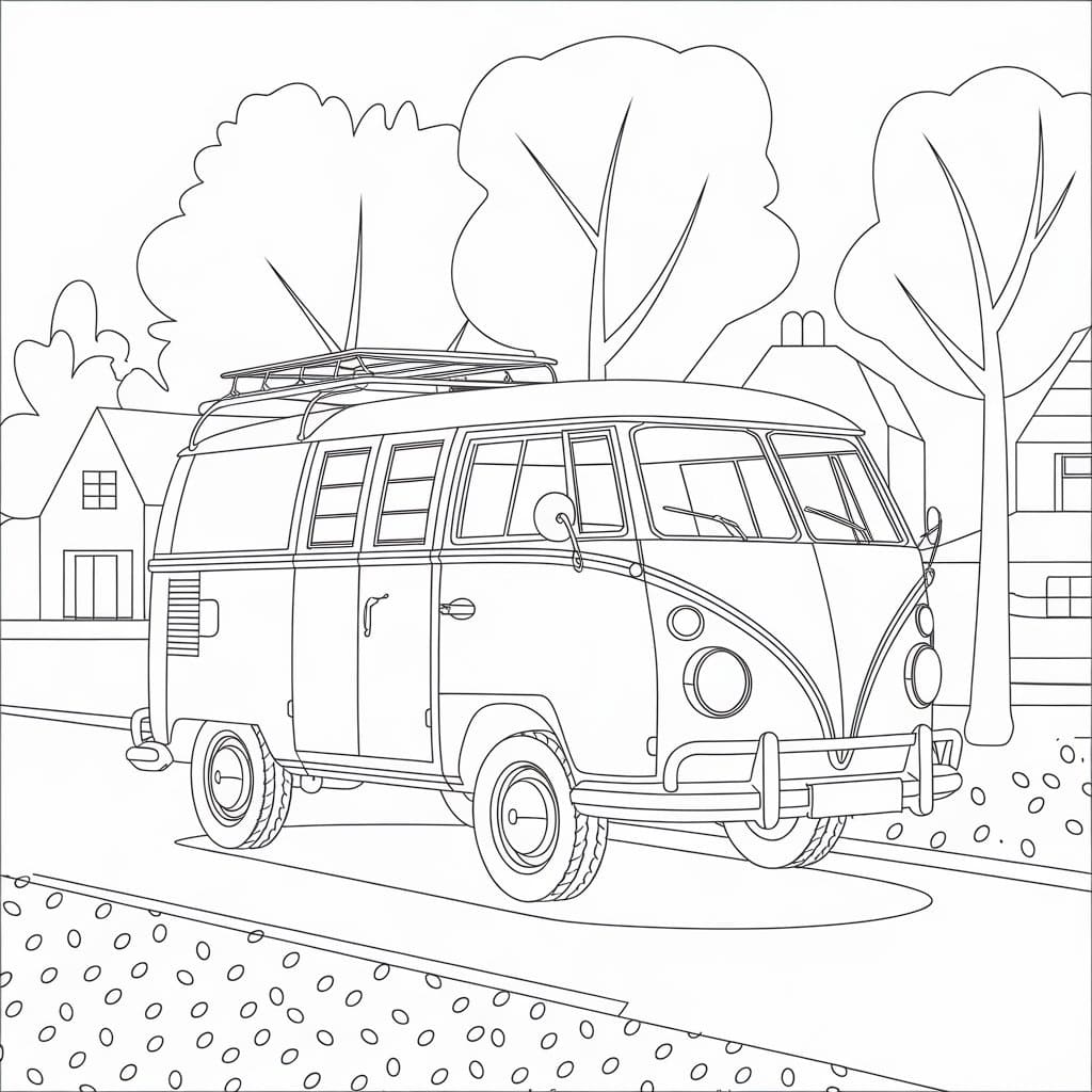 Desenho de Kombi Básica para Colorir e Pintar