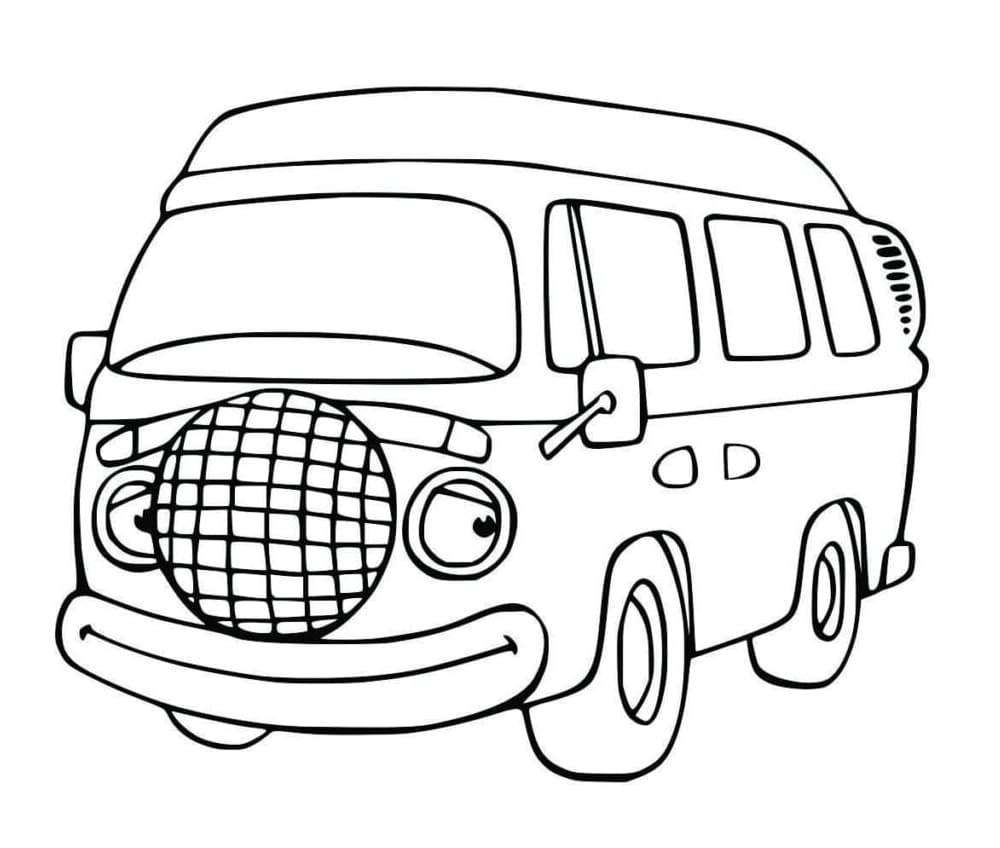 Desenho de Kombi Feliz para Colorir e Pintar