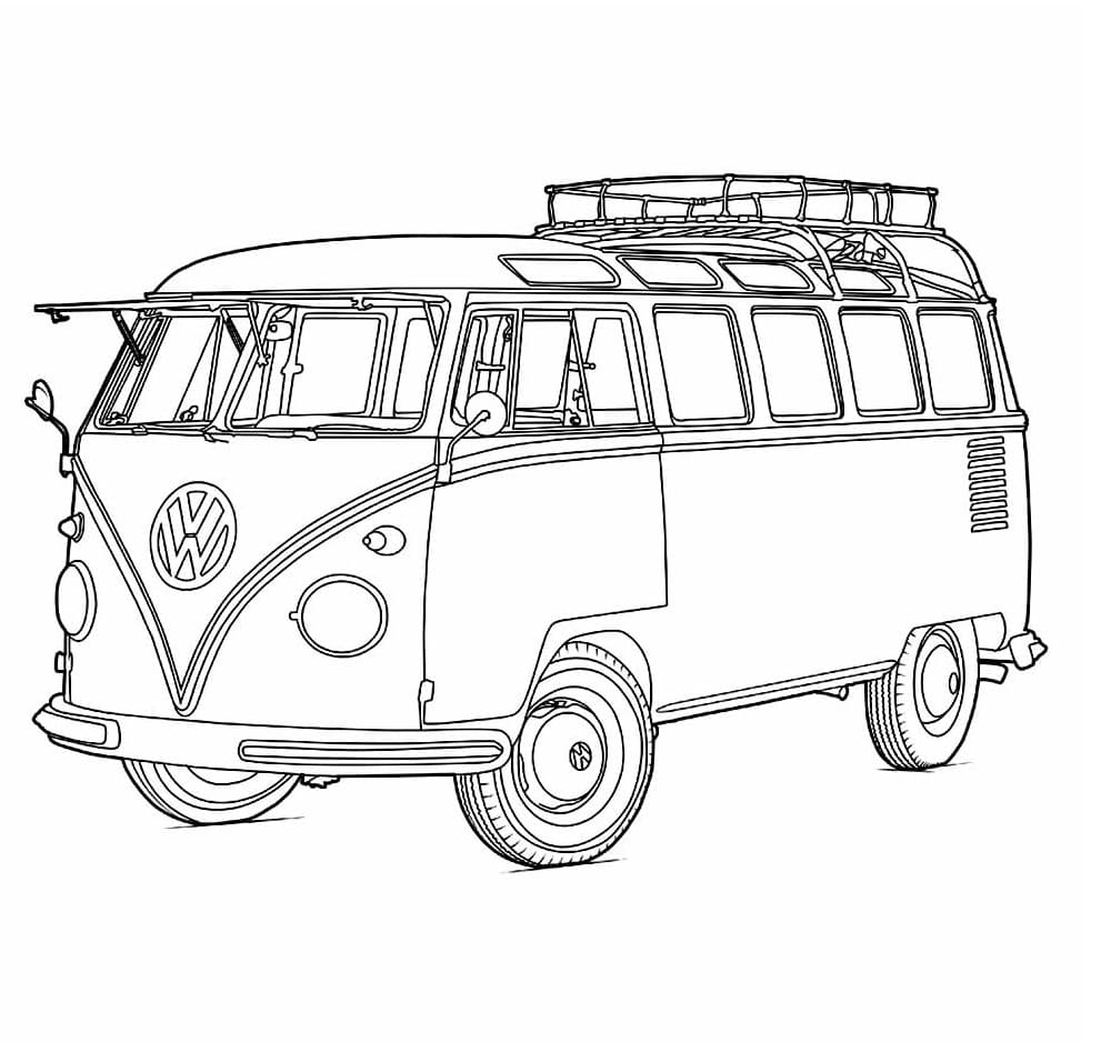 Desenho de Kombi Volkswagen para Colorir e Pintar