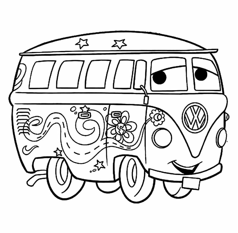 Desenho de Kombi de Desenho Animado para Colorir e Pintar