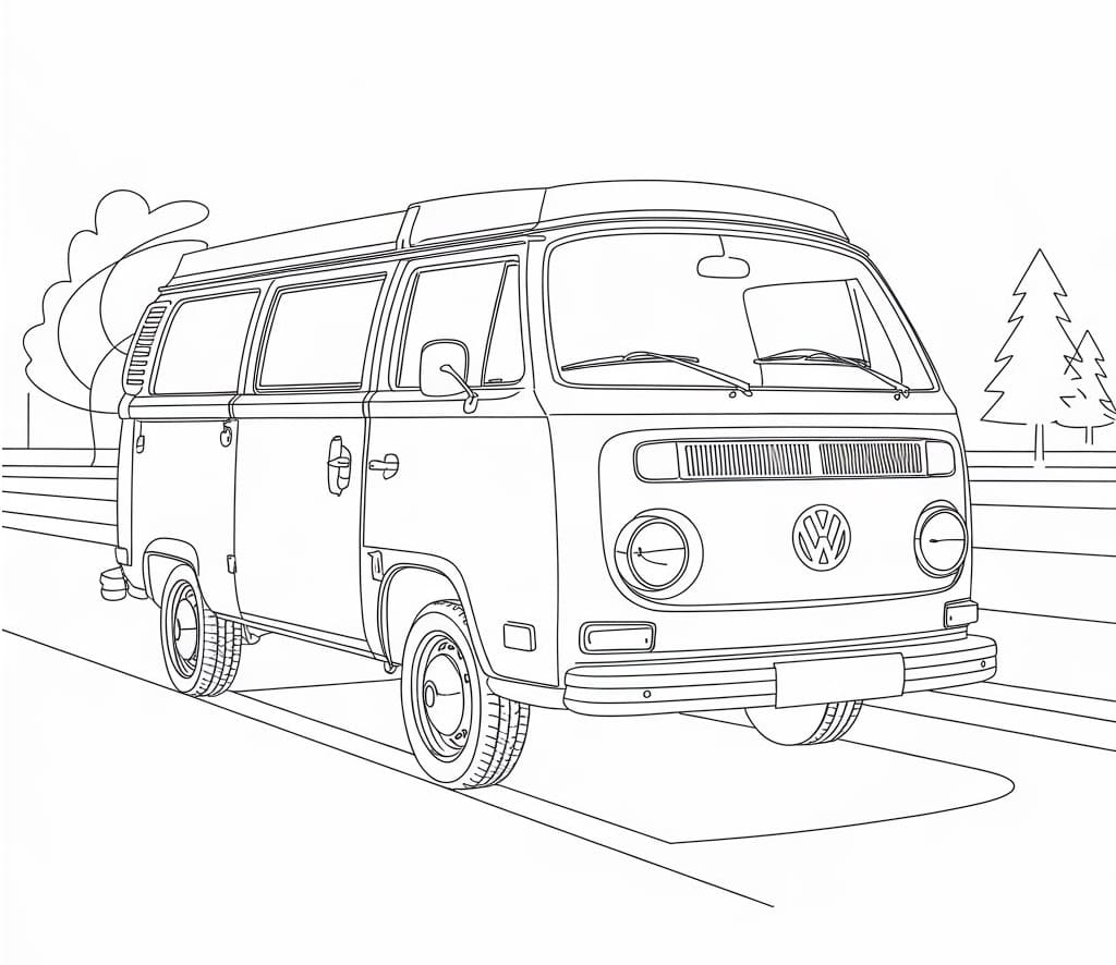 Desenho de Pintura de Kombi para Colorir e Pintar