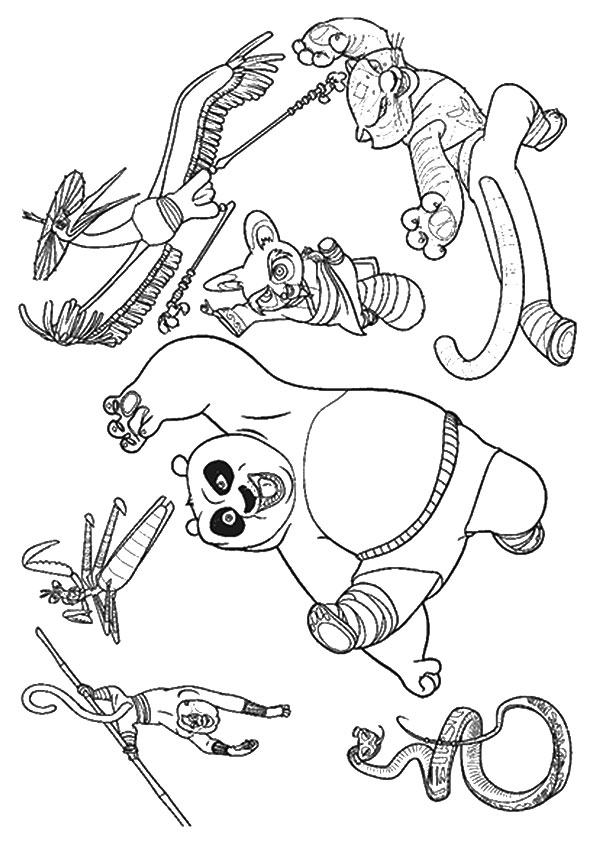 Baixar Desenho do Kung Fu Panda e Amigos A4 para Colorir e Pintar