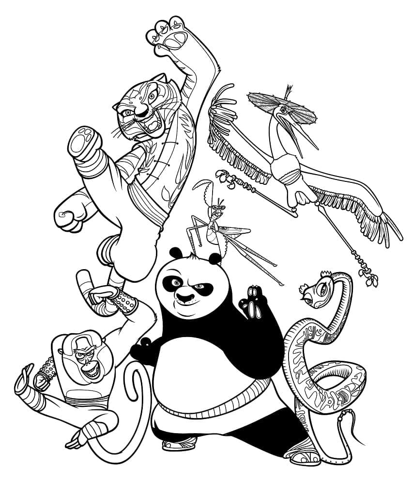 Desenho de Personagens em Kung Fu Panda para Colorir e Pintar