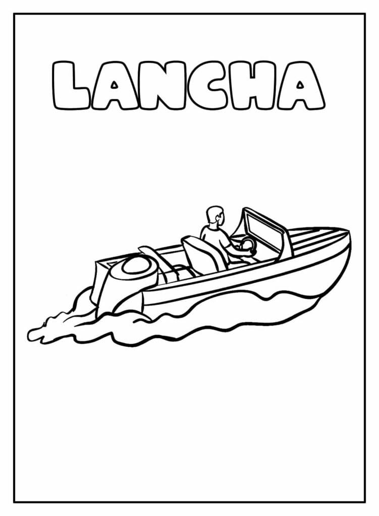 Desenho de Lanchá no Rio para Colorir e Pintar