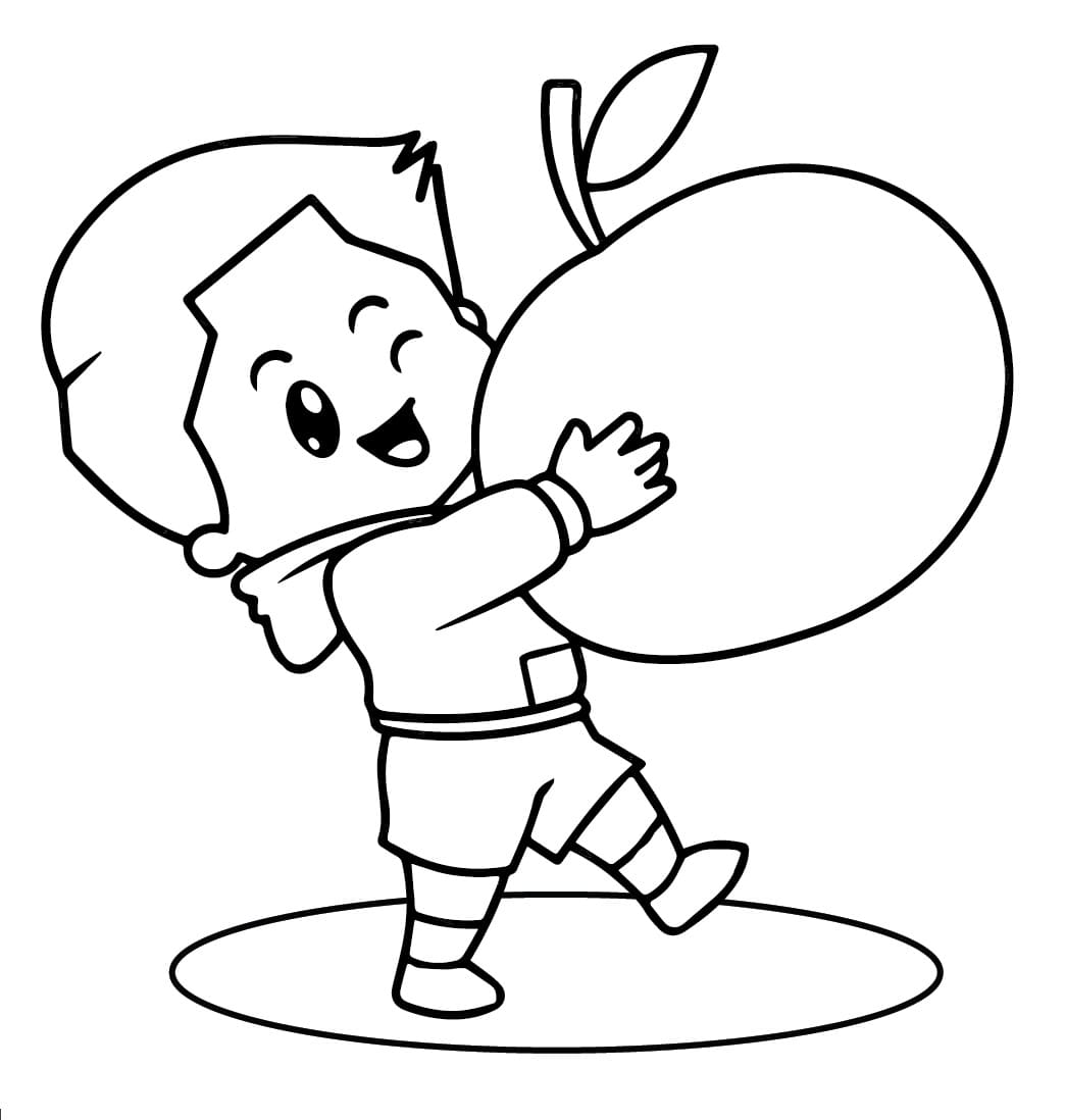 Desenho de Menino e Laranja para Colorir e Pintar