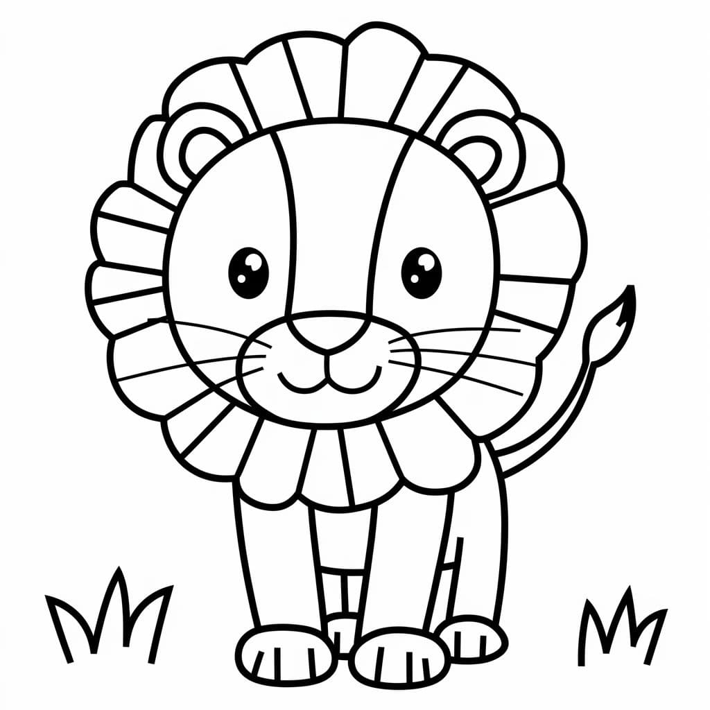 Desenho de Leãozinho Sorridente para Colorir e Pintar