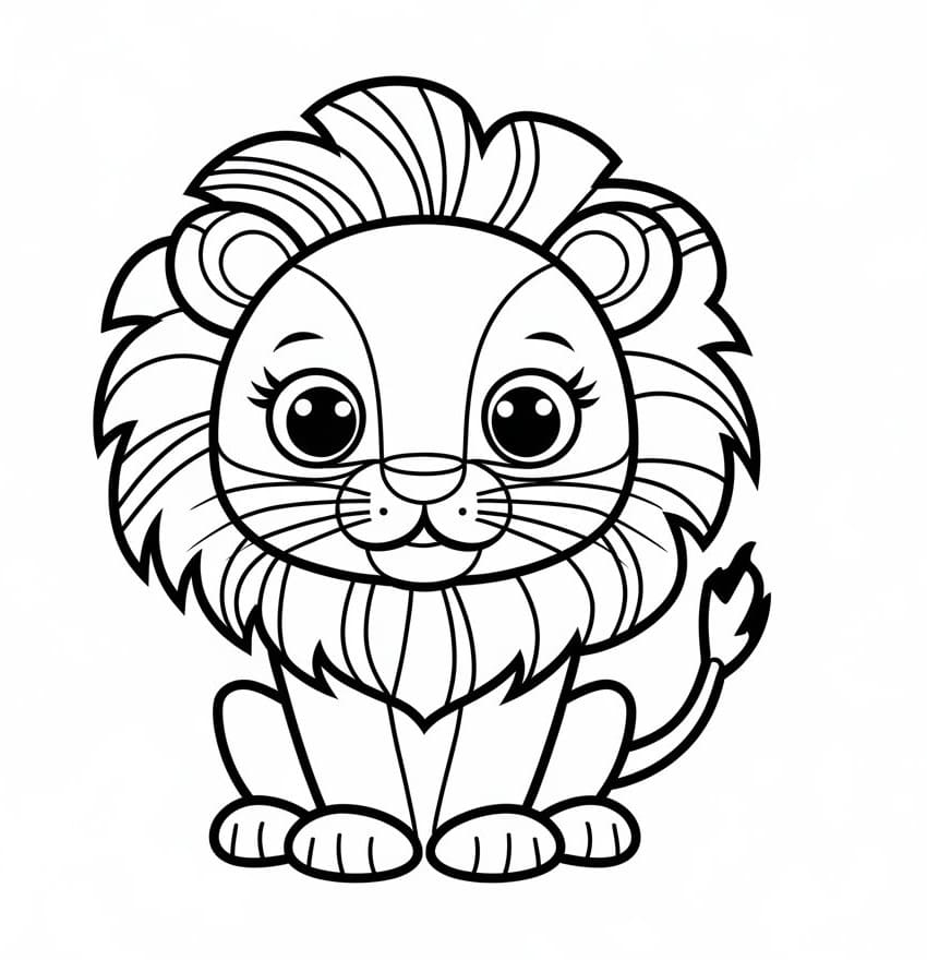 Desenho de um Leãozinho Animado para Colorir e Pintar