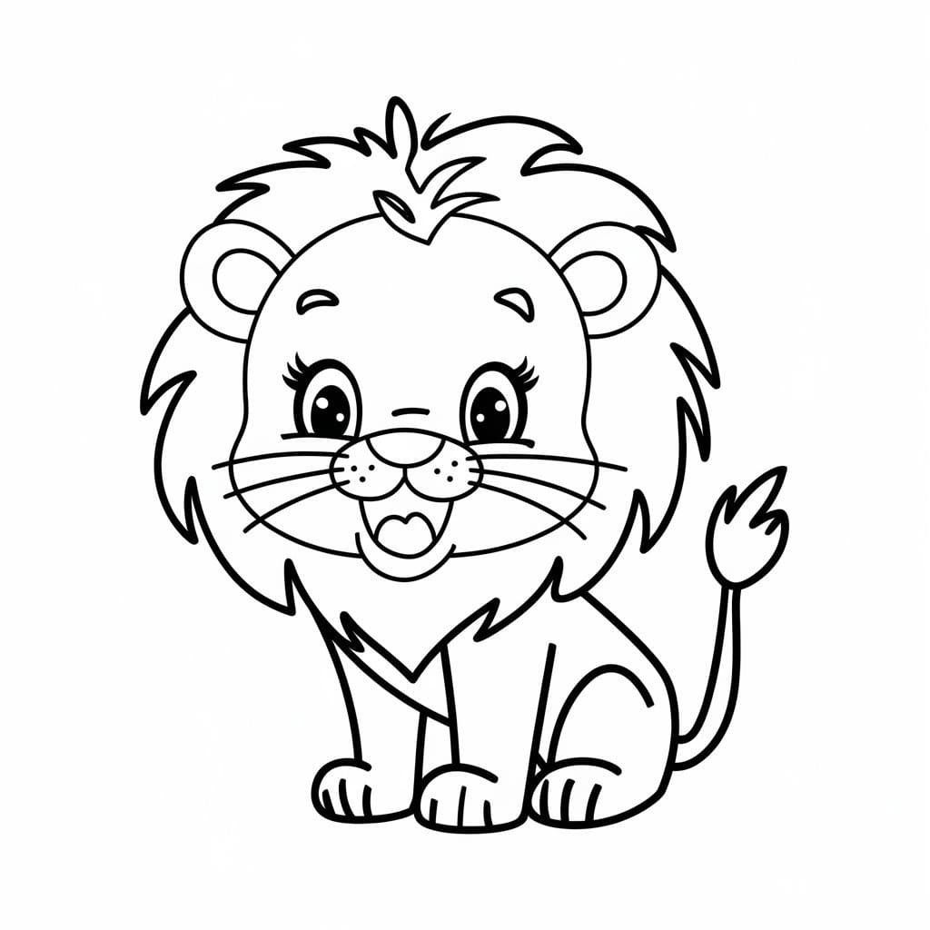 Desenho de um Leãozinho Feliz para Colorir e Pintar