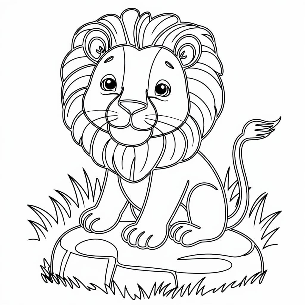 Desenho de um Leãozinho Muito Feliz para Colorir e Pintar
