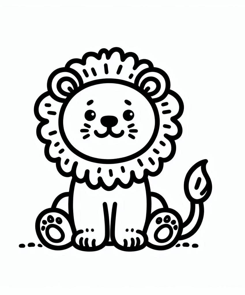 Desenho de um Leãozinho Sorridente para Colorir e Pintar