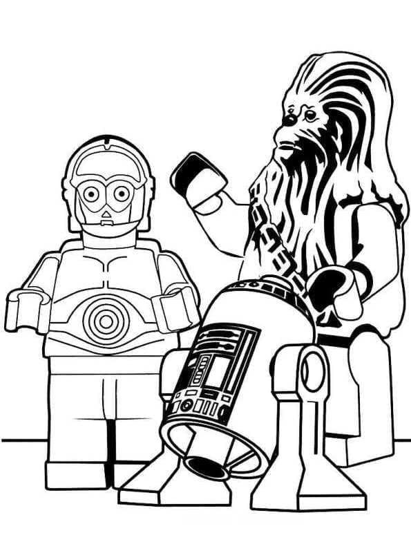 Desenho de C 3Po R2 D2 e Chewbacca Lego Star Wars para Colorir e Pintar