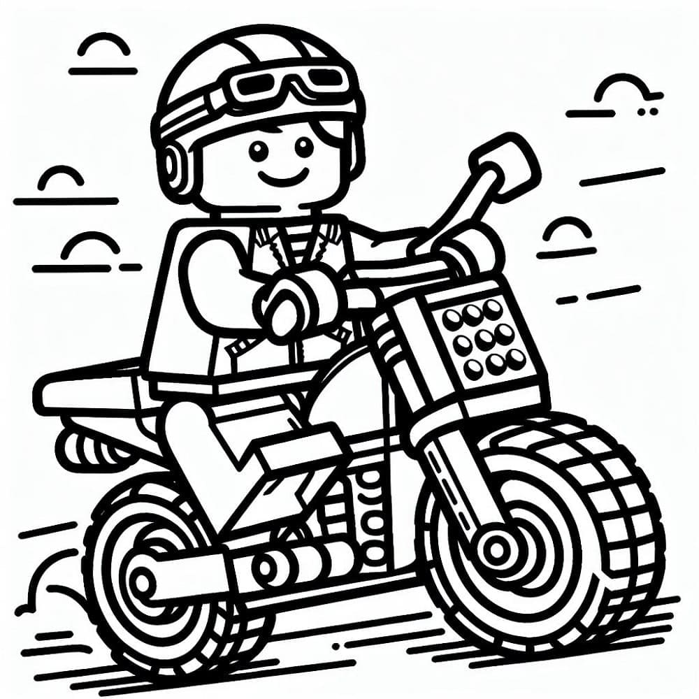 Desenho de Menino Lego em uma Motocicleta para Colorir e Pintar