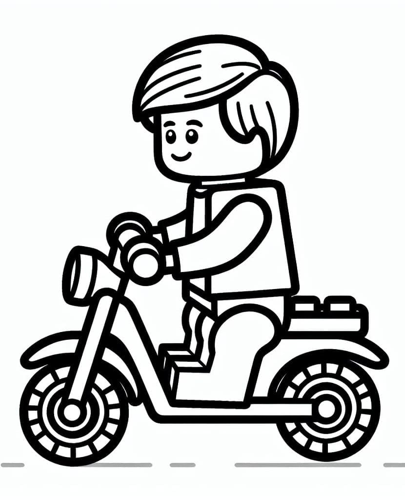 Desenho de um Menino Lego em uma Motocicleta para Colorir e Pintar