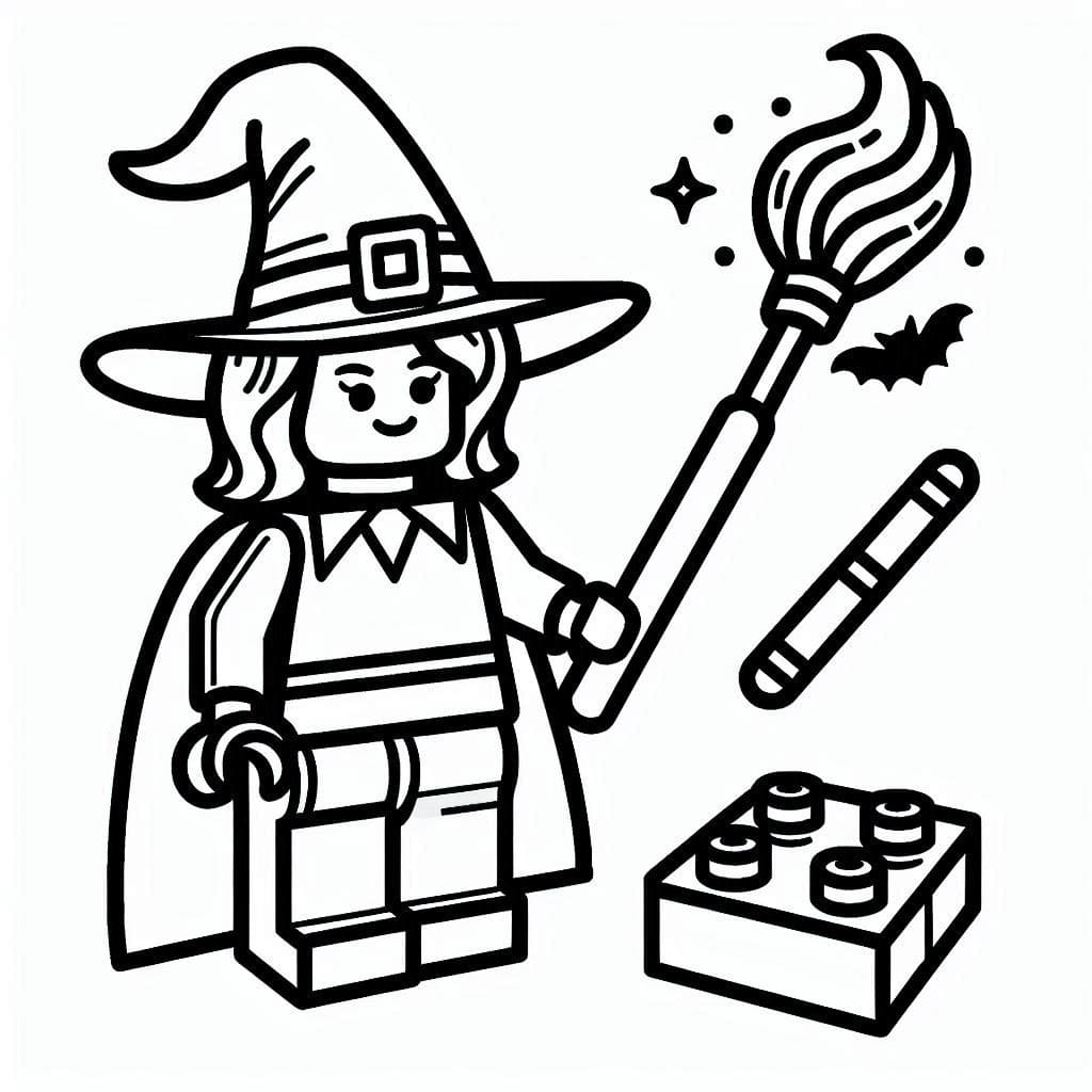 Desenho de uma Bruxa de Lego para Colorir e Pintar