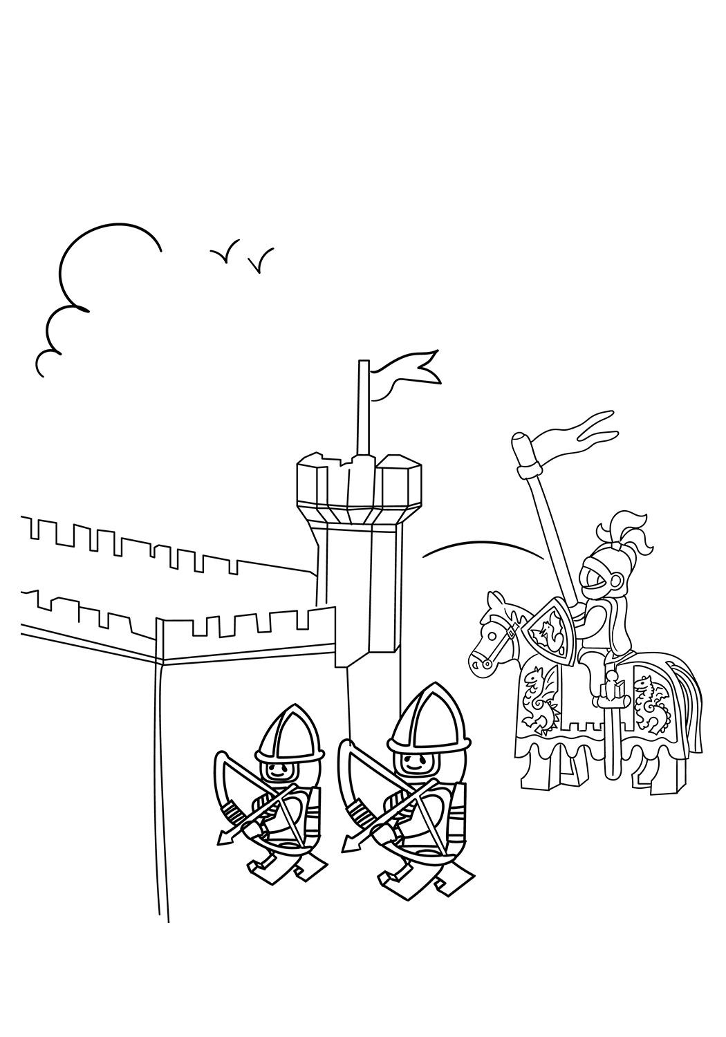 Desenho de Lego Knight Entrando em Castelo Medieval para Colorir e Pintar