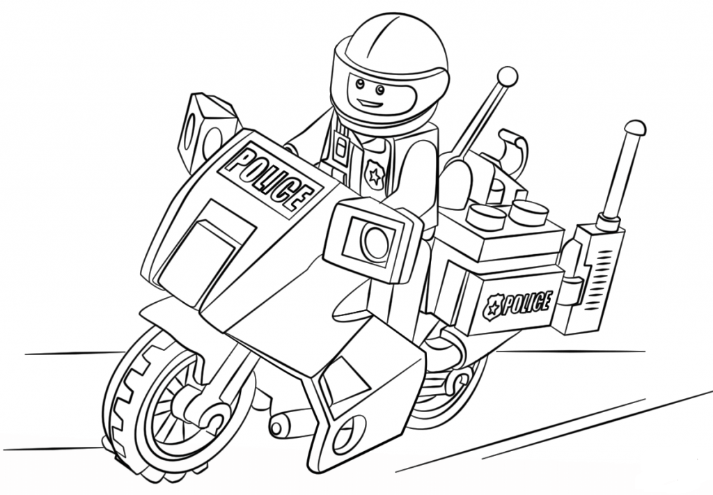 Desenho Pdf de Lego Moto Policial para Colorir Grátis e Pintar