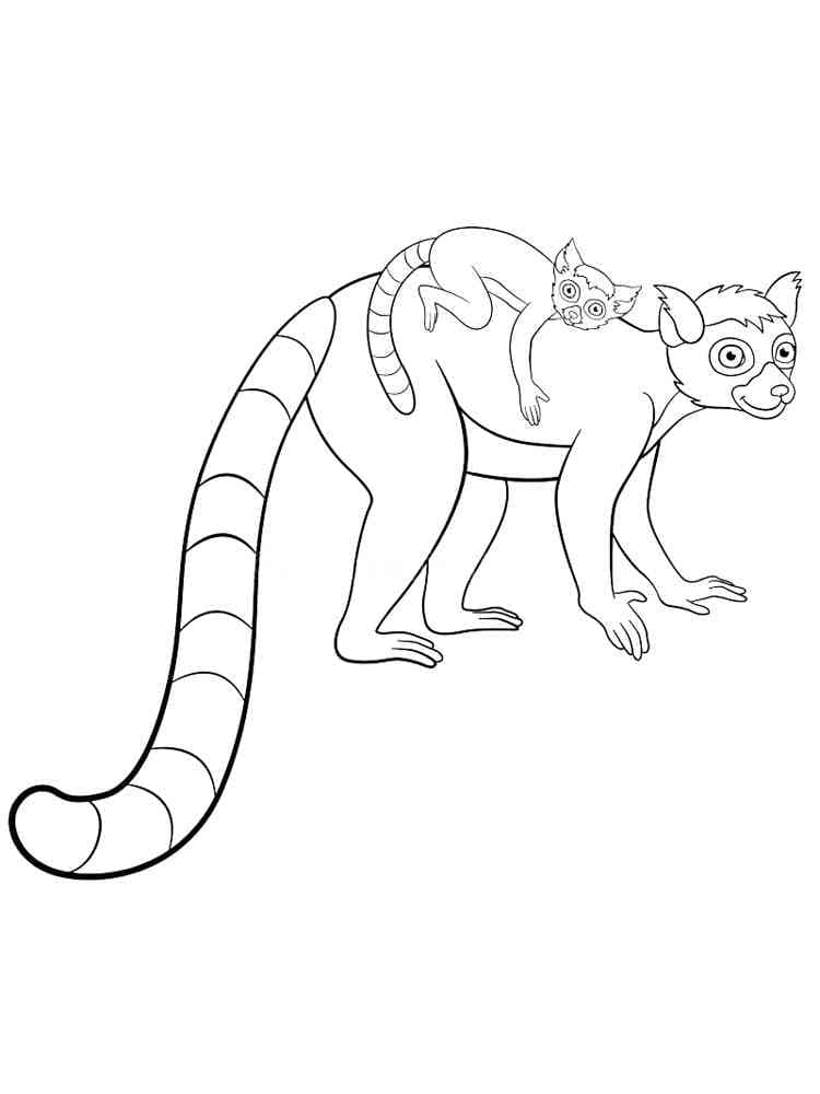 Desenho de Mãe e Bebê Lemure para Colorir e Pintar